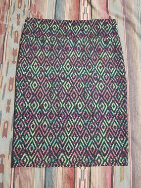 Womens LuLaroe Geometric Pencil Skirt Green/Purple- SIZE XL